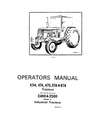 1970-1978 International Harvester 454, 474, 475, 574, 674, 2400, 2500 indusrial tractor operators manual