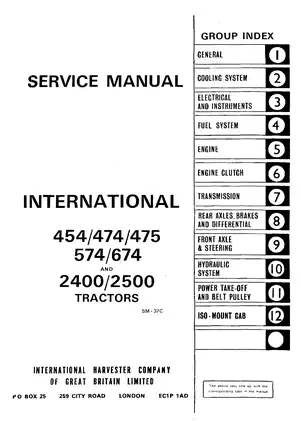 1970-1978 International Harvester™ 454, 474, 475, 574, 674, 2400, 2500 tractor service manual