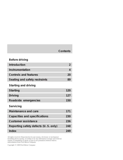 Preview: 1999–2002 Mercury Cougar Service Manual (P/N C4085-91017)