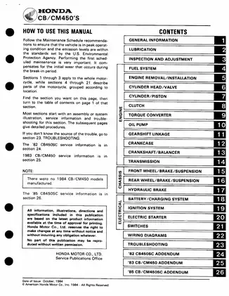 1982-1985 Honda CB450, CM450, CB450SC shop manual Preview image 3