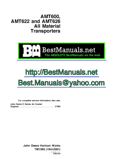 John Deere AMT600, AMT622, AMT626 All Material Transporter Service Manual (P/N TM1363)