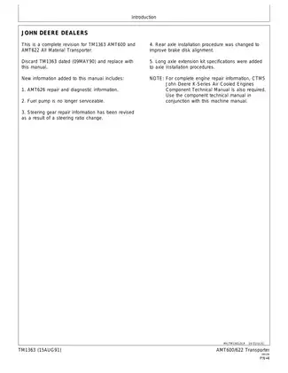 John Deere AMT600/622/626 All Material Transporter Service Manual TM1363 Preview image 3