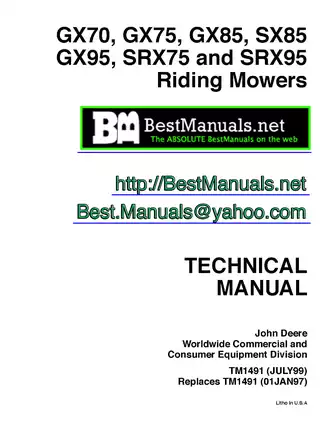 John Deere FC290V Service Manual for GX70, GX75, and SRX75 Riding Mowers - Complete Technical Guide