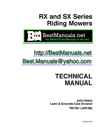 John Deere RX63, RX73, RX75, SX75, RX95, SX95 riding lawn mower service technical manual Preview image 1