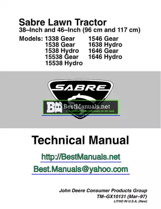 1989-1997 Sabre 1338, 1538, 15538, 1546, 1638, 1646 lawn tractor technical manual Preview image 1