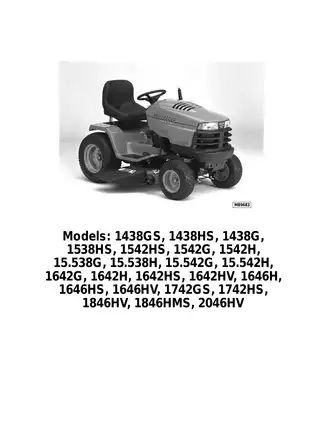 Sabre 1438GS, 1438HS, 1438G, 1538HS, 1542HS, 1542G, 1542H, 15.538G, 15.538H, 15.542G, 15.542H, 1642G, 1642H, 1642HS, 1642HV, 1646H, 1646HS, 1646HV, 1742GS, 1742HS lawn tractor manual Preview image 2