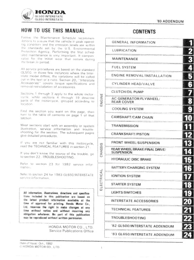 Preview: 1982–1983 Honda GL500 / GL650 Silver Wing Interstate Service Manual (OEM)