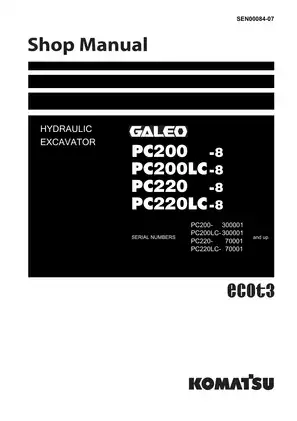 Komatsu PC200-8, PC200LC-8, PC220-8, PC220LC-8 hydraulic excavator shop manual Preview image 1