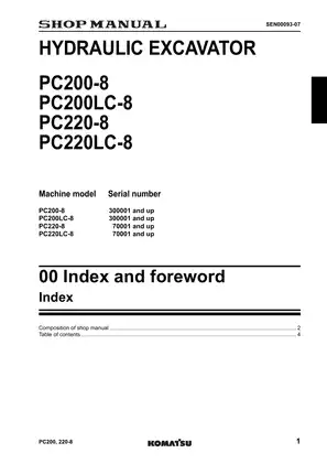 Komatsu PC200, PC220 Series Hydraulic Excavator Shop Manual Preview image 3