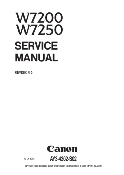Preview: 2002 Canon W7200/W7250 Service Manual (P/N AY3-4302-S02)