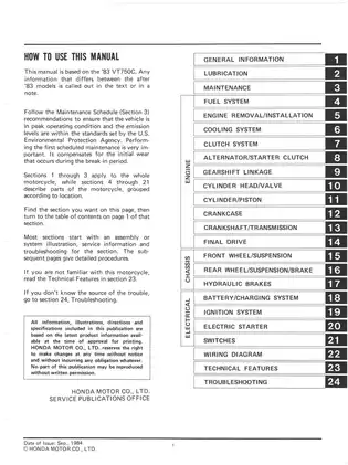 1983-1986 Honda Shadow T700C, VT750C shop manual Preview image 3