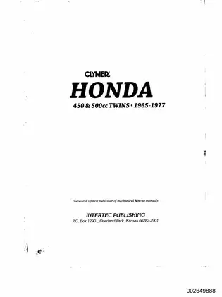 Clymer Honda 450 & 500cc Twins Manual (1965-1977) - Comprehensive Service Guide