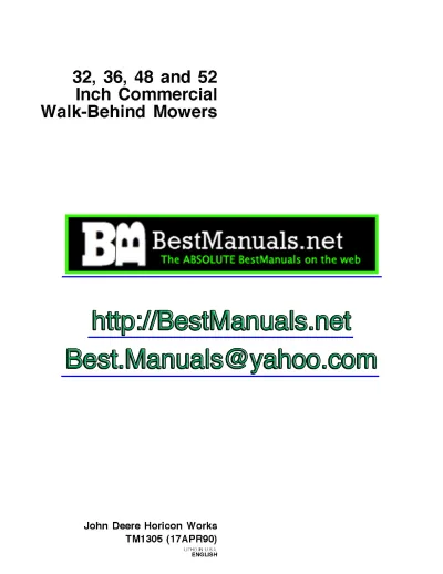 Preview: 1990 John Deere 32, 36, 48, and 52 inch Walk-Behind Mower Technical Manual (P/N TM1305)