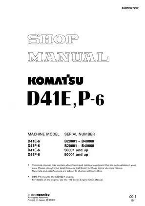 Komatsu D41E, D41p-6 bulldozer shop manual Preview image 1