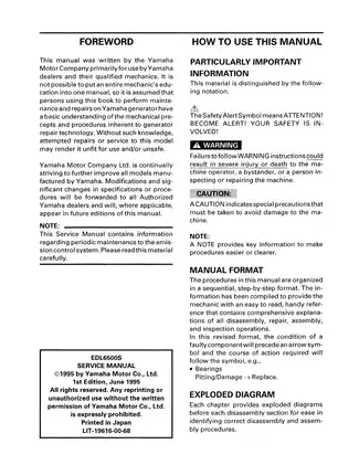 Yamaha EDL6500S generator service manual Preview image 3