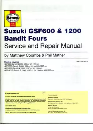 Detailed Service and Repair Manual for Suzuki GSF600 & GSF1200 Bandit (1995-2001) Preview image 2