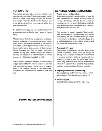 Suzuki RM-Z250 Owner's Service Manual (2007) Preview image 3