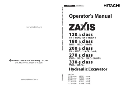 Preview: 2008 Hitachi ZAXIS -3 ZX Series Hydraulic Excavator Operator's, Maintenance & Service Manual (P/N EM1U1-EN3-1)