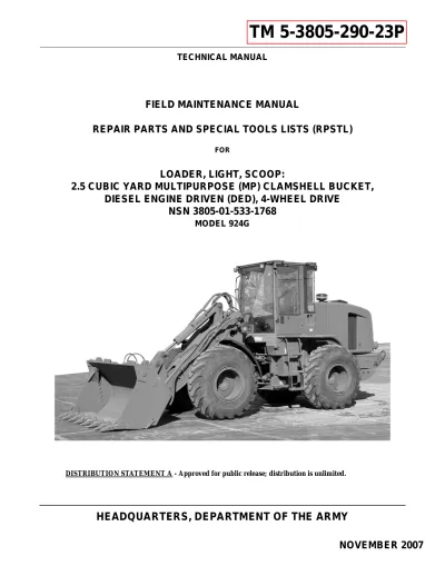 Preview: Caterpillar 924G Loader RPSTL (NSN 3805–01-533-1768) Field Maintenance Manual (TM 5-3805-290-23P)