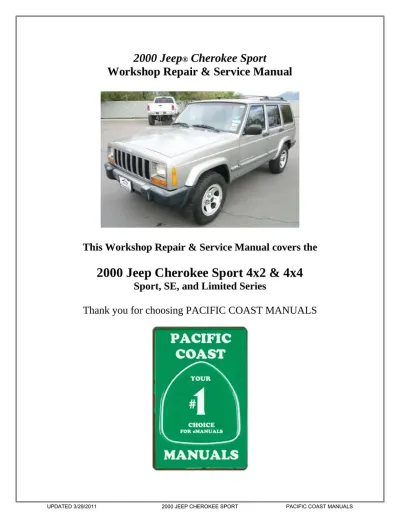 Preview: 2000 Jeep Cherokee Sport, Limited, SE, 4x2, and 4x4 Repair Manual (P/N 81-370-0046)