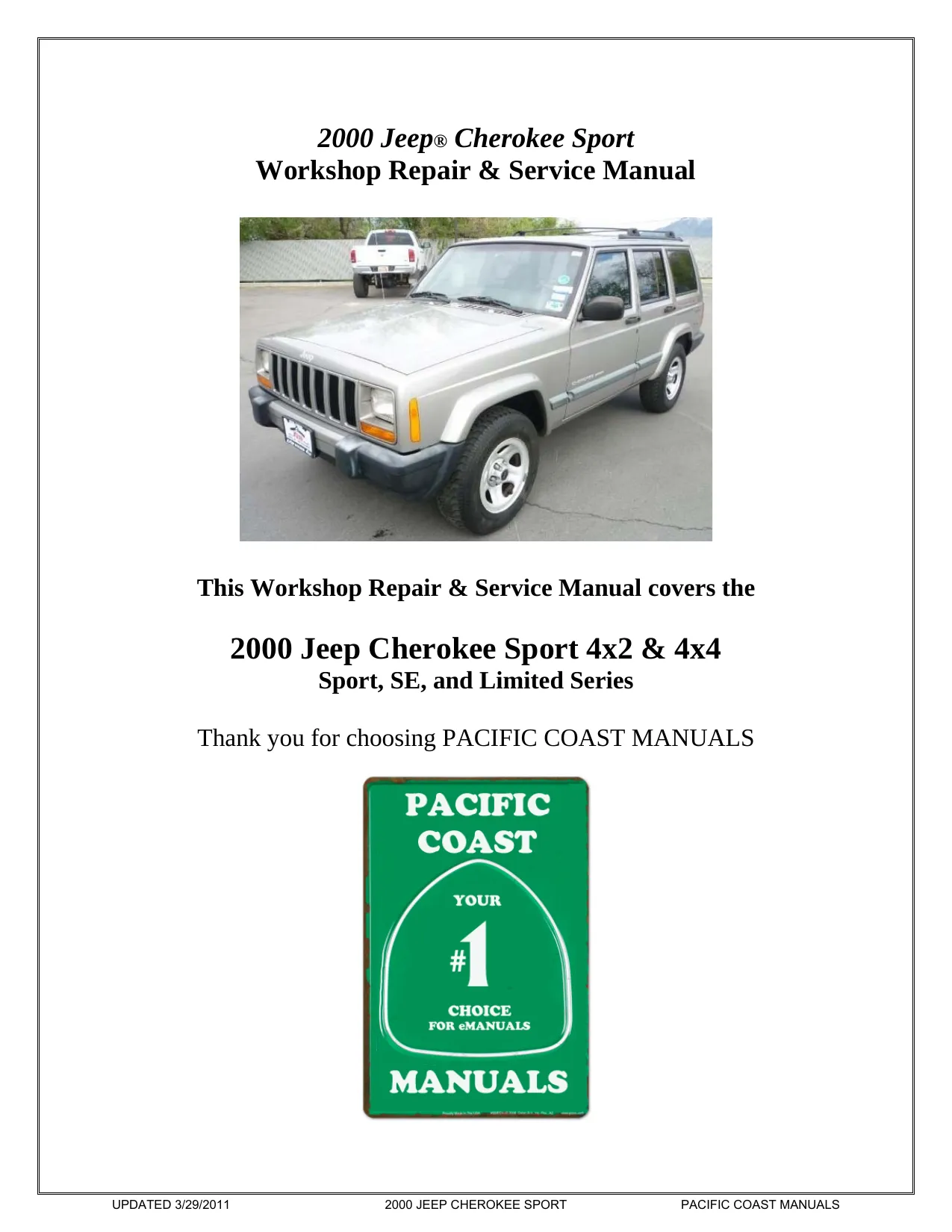 2000 Jeep Cherokee Sport Workshop Repair & Service Manual