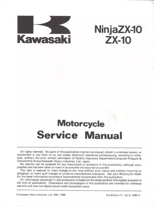 Comprehensive Service Manual for Kawasaki Ninja ZX-10 Motorcycles (1988) Preview image 4