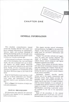 1978-1981 Yamaha XS1100, XS11 service manual Preview image 1