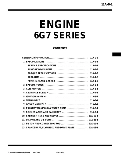 Preview: Mitsubishi 6G7 Engine Series 1990 Service Manual (P/N PWEE9037-A)
