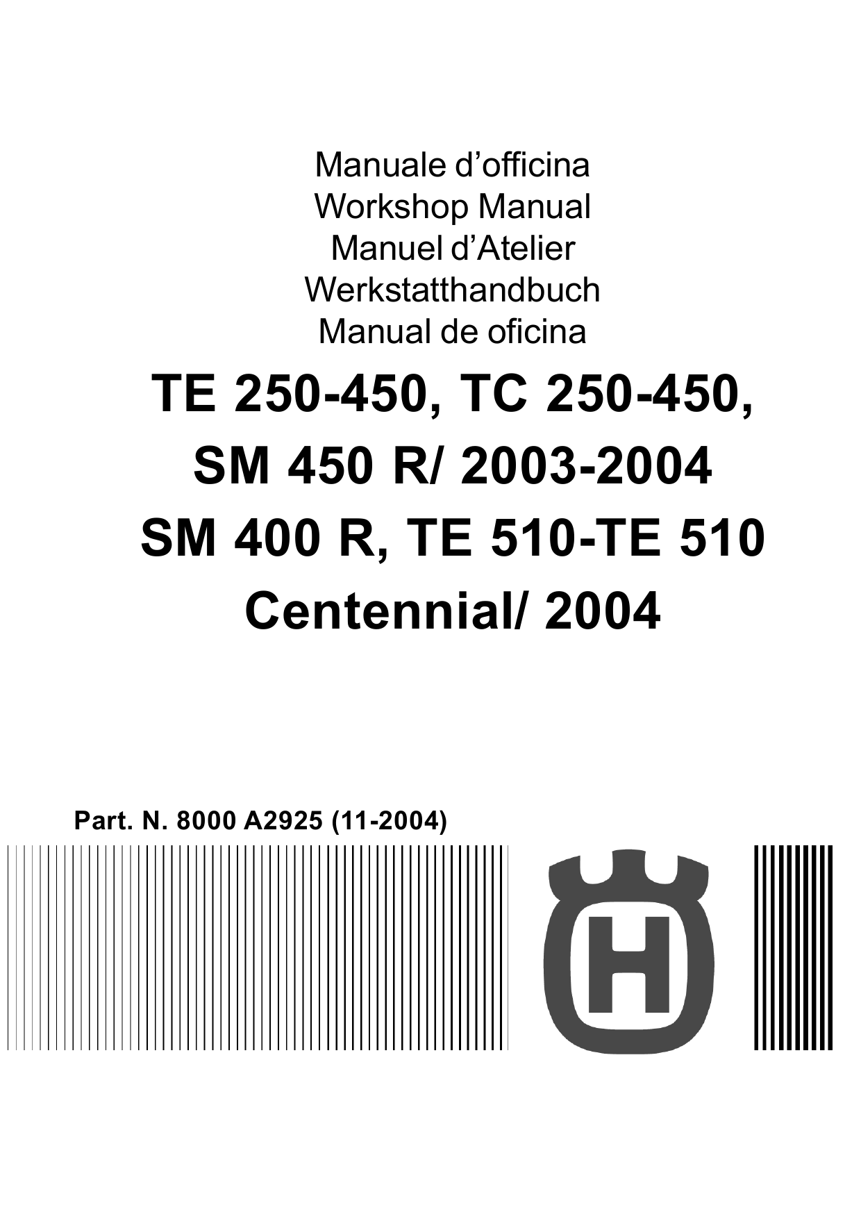 2003-2004 Husqvarna TE250, TE450, TE510, TC250, TC450, TC510 manual (PDF) Preview image 1