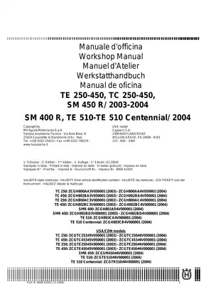 MV Agusta 2003-2004 Workshop Manual for TE/TC/SM Models Preview image 3