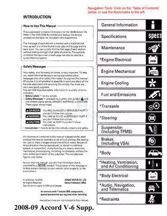 2008-2009 Honda Accord V6 service manual Preview image 1