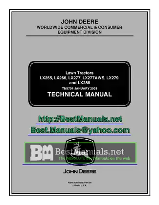 1999-2003 John Deere LX255, LX266, LX277, LX279, LX288 lawn tractor service technical manual