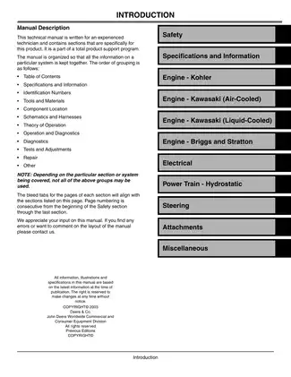 John Deere Lawn Tractors Technical Manual TM1754 - Detailed Service Guide Preview image 3