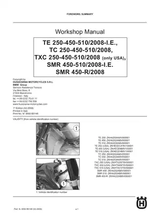 Husqvarna Motorcycle Workshop Manual - TE, TC, TXC, SMR Models (2008) Preview image 3