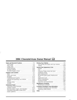 2004 Chevrolet Aveo Owner manual Preview image 1