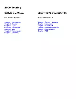 2009 Harley Davidson Touring FLHR, FLHT service manual Preview image 1