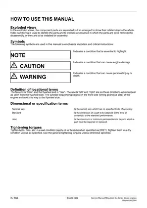 Mitsubishi SL, S3L, S3L2, S4L, S4L2 diesel engine service manual Preview image 2