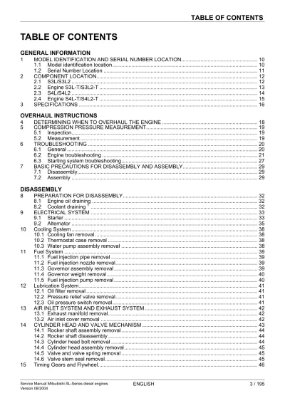Preview: Mitsubishi SL-Series Diesel Engine Service Manual 2004 (P/N MHI-E-SLSERIES)
