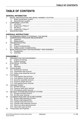 Mitsubishi SL, S3L, S3L2, S4L, S4L2 diesel engine service manual Preview image 3