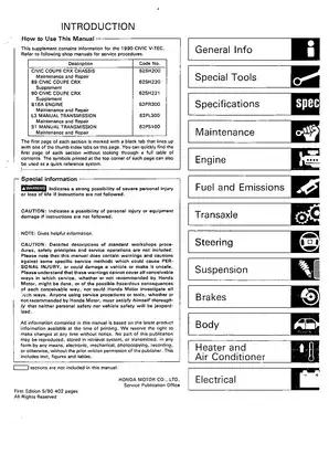1989-1991 Honda Civic CRX shop manual Preview image 3