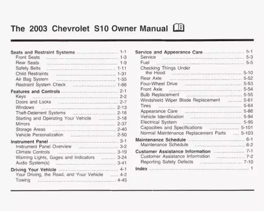 2003 Chevrolet S10 Owner's Manual - Comprehensive Vehicle Guide Preview image 2