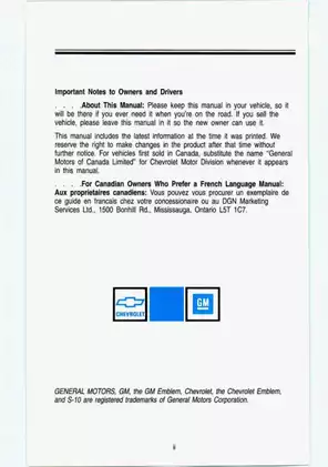 1993 Chevrolet S-10 Pickup Owner's Manual - Complete Vehicle Guide Preview image 4