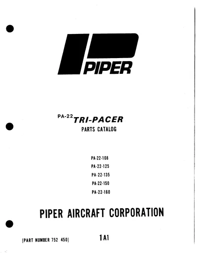 Preview: 1951–1964 Piper Tri-Pacer PA-22-108, PA-22-125, PA-22-135, PA-22-150, and PA-22-160 Aircraft Parts Catalog (P/N 752 450)