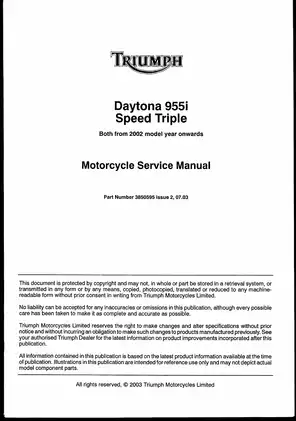 Triumph Motorcycle Service Manual for Daytona 955i and Speed Triple – Comprehensive Guide from 2002 Onwards