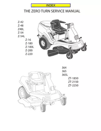 Cub Cadet™ Z Zero Turn 360 Z-42 Z-48 Z48L Z-54 Z-54L Z-16 Z-180 Z-180L Z-200 Z-220 364 365 365L ZT-1850 ZT-2150 ZT-2250 mower service manual Preview image 1