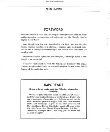 Chrysler Marine V8, M 383, M 400, M 440 engine service manual Preview image 2