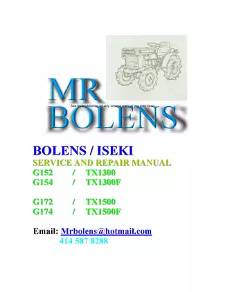 Bolens Iseki G-Series Tractor Service and Repair Manual (G152/G154/G172/G174/TX1300/TX1500)