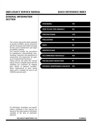 1998-2003 Subaru Liberty service manual Preview image 3