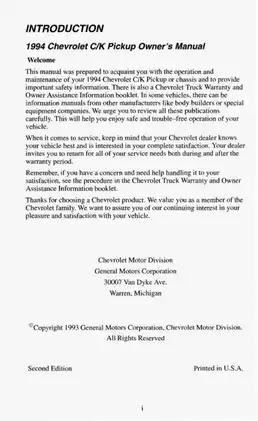 1994 Chevrolet C/K Silverado owners manual Preview image 3