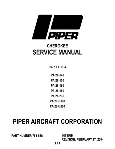 Preview: Piper PA-28-140, PA-28-150, PA-28-160, PA-28-180, PA-28-235, PA-28R-180, and PA-28R-200 1961–1971 Service Manual (P/N 753-586)